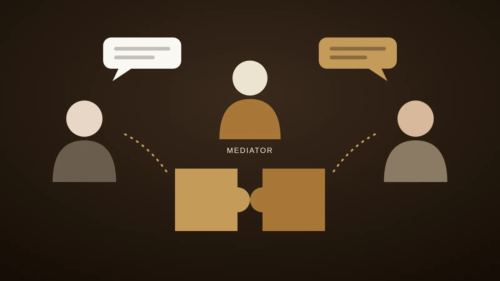 A neutral mediator helping two separated parties fit their positions together