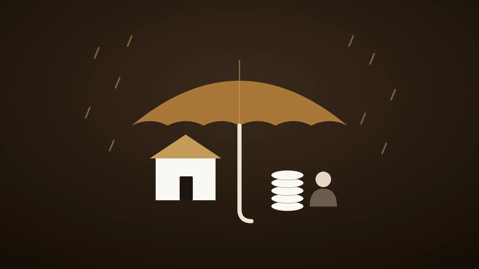 An umbrella sheltering a home, savings and a beneficiary held within a trust